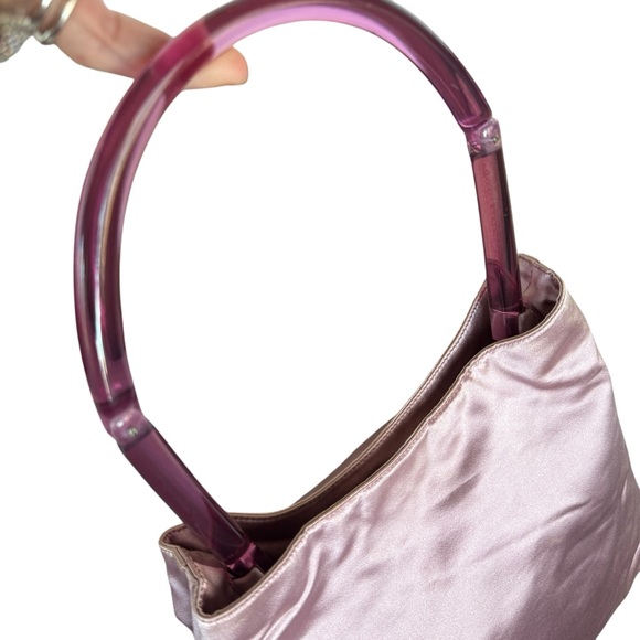 AUTH PRADA SILK LUCITE CLEAR PLASTIC HANDLE HOBO BAG 90s Y2K 💜 LAVENDER PURPLE - Picture 12 of 16